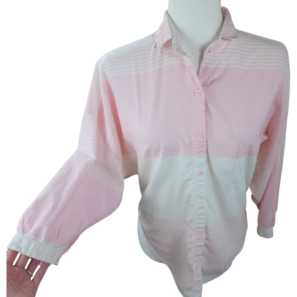 Vintage Angelique Imports Striped Cotton Button Down Shirt Pink White Size Small - Picture 9 of 14